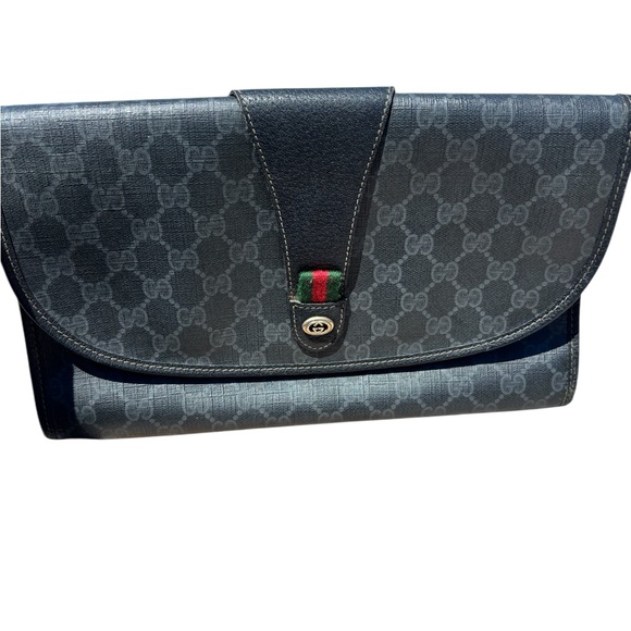Gucci Black and Gray Monogram Clutch- Vintage Gucci Ophelia in rare color - Picture 12 of 12